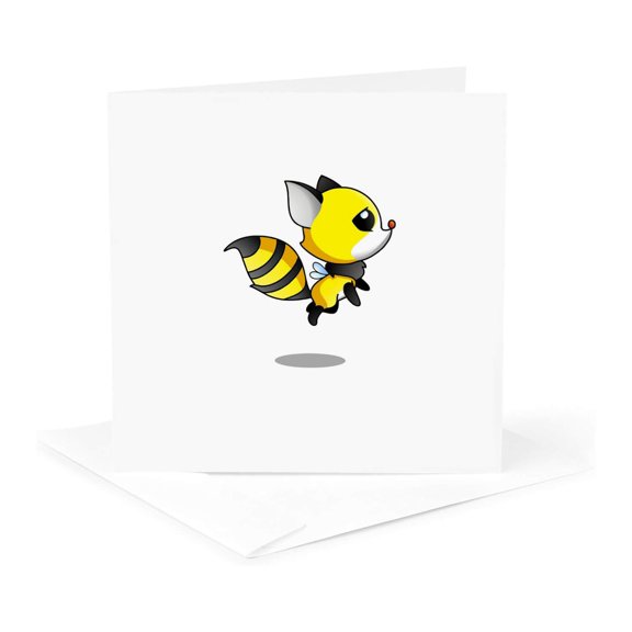 3drose, Image of Cartoon Black and Yellow Striped Running Fox on White, 1 Greeting Card with Envelope