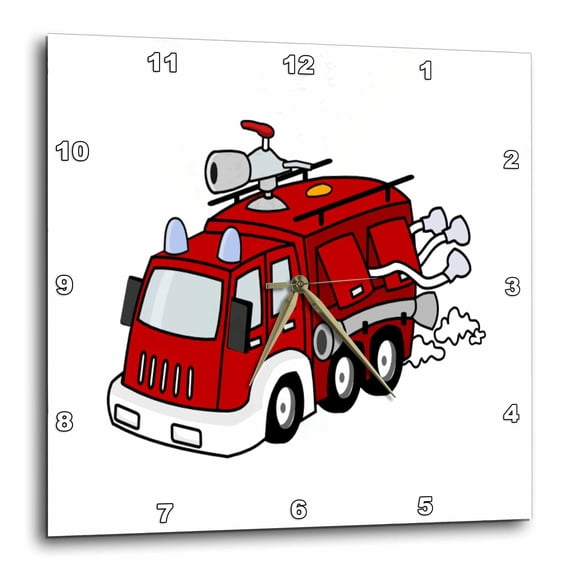 3drose, Image of Cartoon Fire Truck, 10x10 Wall Clock
