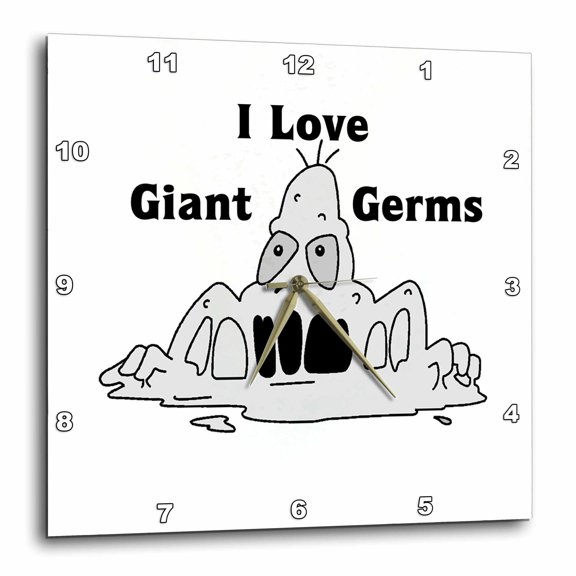 3drose, Image of Cartoon I Love Giant Germs, 13x13 Wall Clock