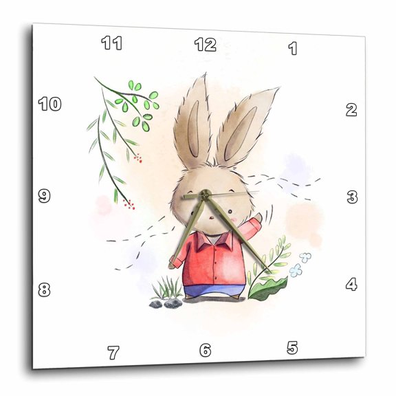 3drose, Image of Cartoon Rabbit Dressed up on White Background, 13x13 Wall Clock