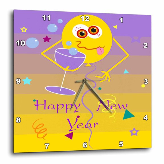 3drose, Image of Cartoon of Drunk Balloon Face Yellow and Purple, 15x15 Wall Clock