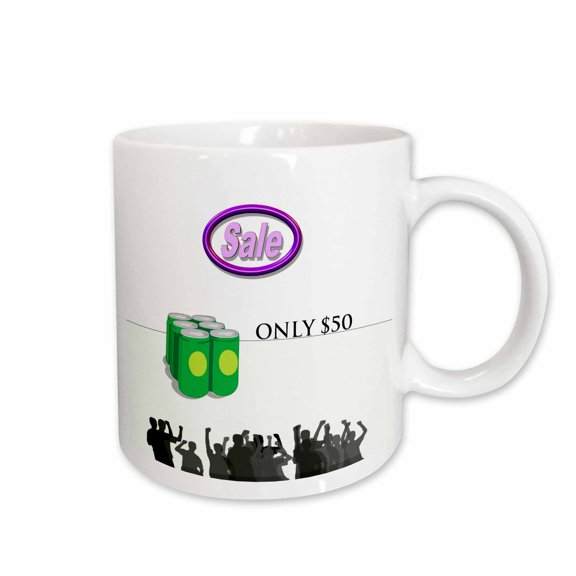 3drose, Image of Cartoon with Crowd of Men and Beer Sale, 15oz Mug