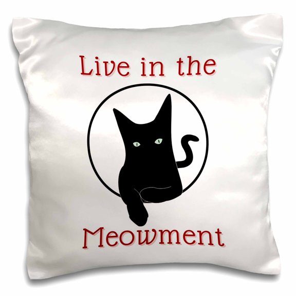 3drose, Image of Cat with Funny Text of Live in the Meowment, 16x16 inch Pillow Case
