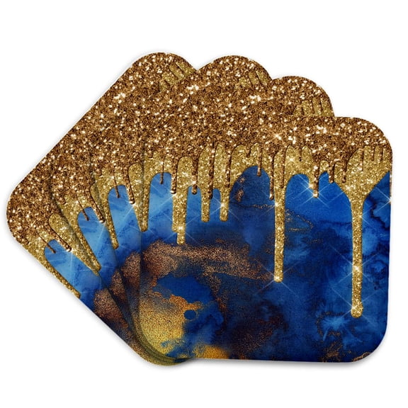 3drose, Image of Chic Trendy Emerald and Gold Droplets Marble Agate Gemstone, Set of 4 Coasters - Soft