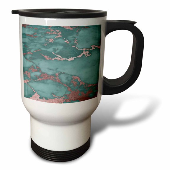 3drose, Image of Chic Trendy Teal and Rosegold Marble Agate Gemstone Quartz, 14oz Stainless Steel Travel Mug