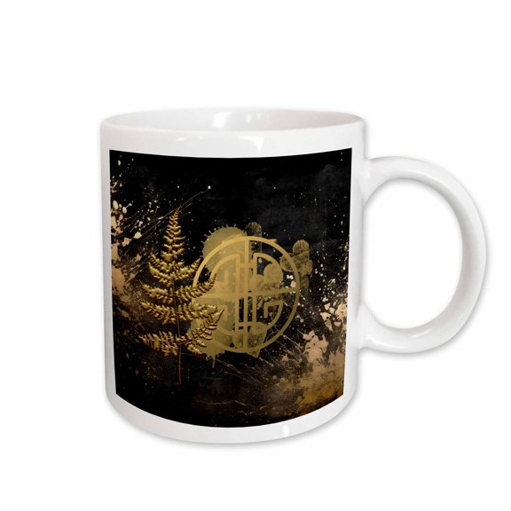 3drose, Image of China Symbol Chinese Characters Luck Blessing Leaves Gold, 15oz Mug