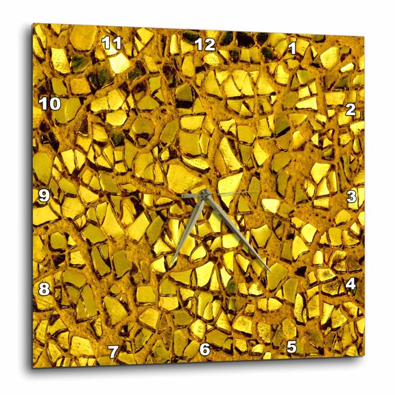 3drose, Image of Closeup of Broken Gold Glass Mosaic, 10x10 Wall Clock