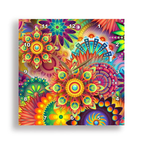 3drose, Image of Colorful Abstract Geometric Shapes Pattern or Background, 15x15 Wall Clock