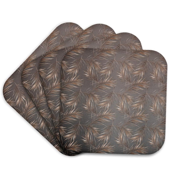 3drose, Image of Dark Aloha Copper Foliage Metal Leaf Tropical Hawaii Pattern, Set of 4 Coasters - Soft