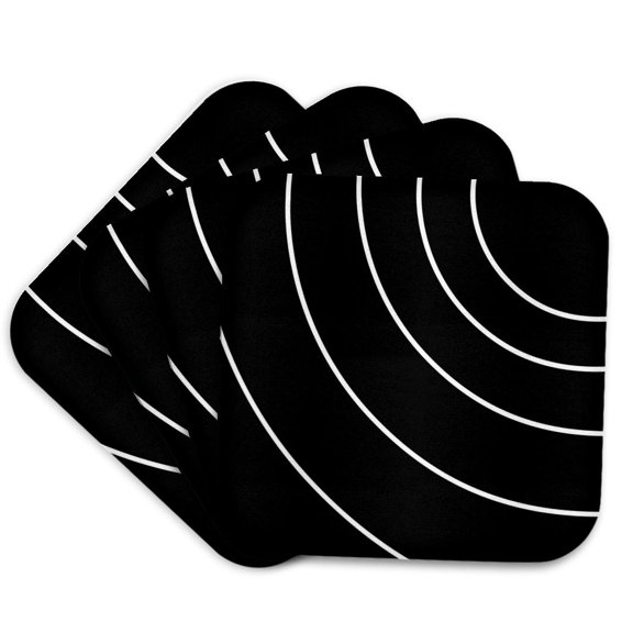 3drose, Image of Digital Painting of White Semi Circles on Black, Set of 4 Coasters - Soft