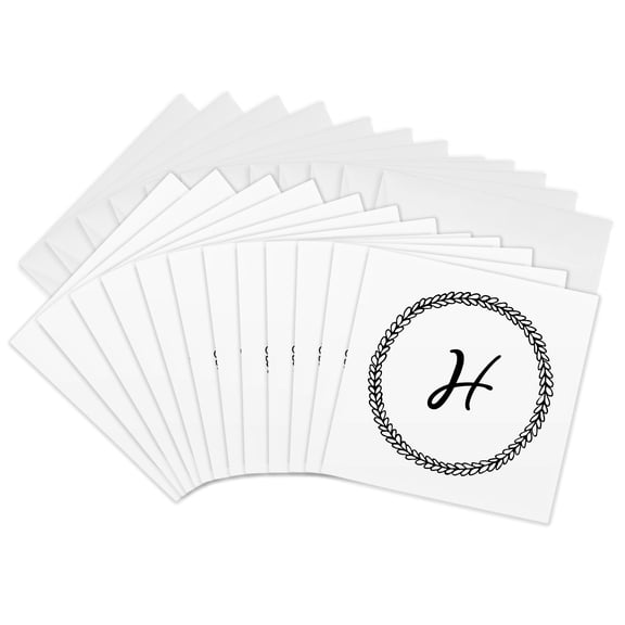 3drose, Image of Doodly H Monogram, 12 Greeting Cards with Envelopes