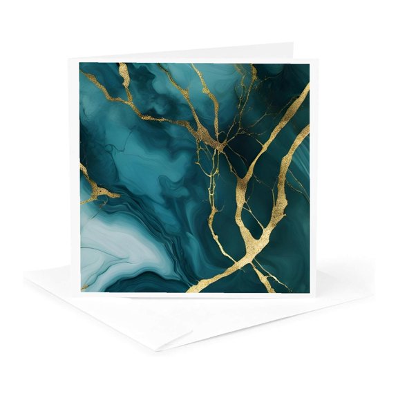 3drose, Image of Dramatic Turquoise with Bright Gold Veins in Luxury Pattern, 1 Greeting Card with Envelope
