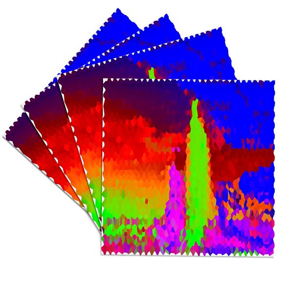 3drose, Image of Electric Blue Neon Lime Cubism Art, Set of 4 Ceramic Tile Coasters