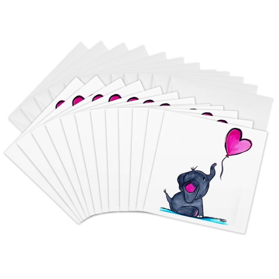 3drose, Image of Elephant with Balloon, 12 Greeting Cards with Envelopes
