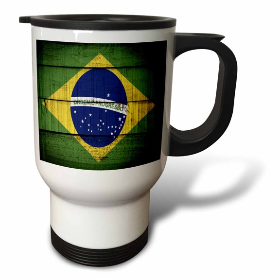 3drose, Image of Flag of Brazil on Wood, 14oz Stainless Steel Travel Mug