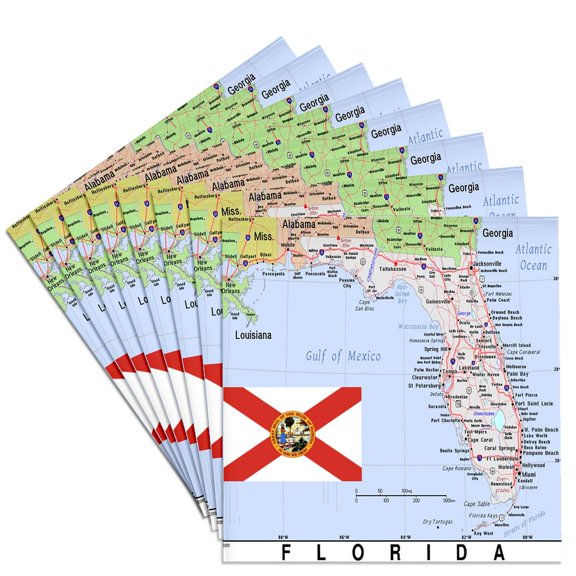 3drose, Image of Florida Topographic State Map N Flag, Set of 8 Ceramic Tile Coasters