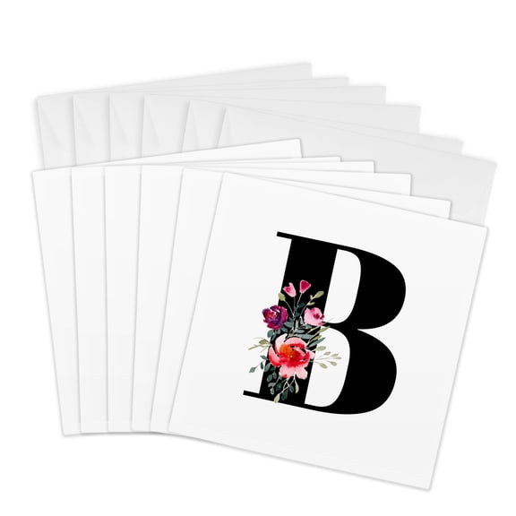 3drose, Image of Flowery Monogram B, 6 Greeting Cards with Envelopes