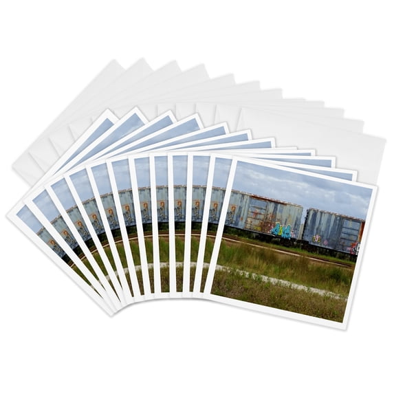 3drose, Image of Ft. Myers Abandoned Train with Graffiti Art, 12 Greeting Cards with Envelopes