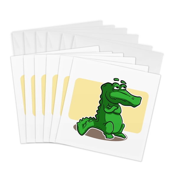 3drose, Image of Funny Cartoon Alligator Thinking, 6 Greeting Cards with Envelopes