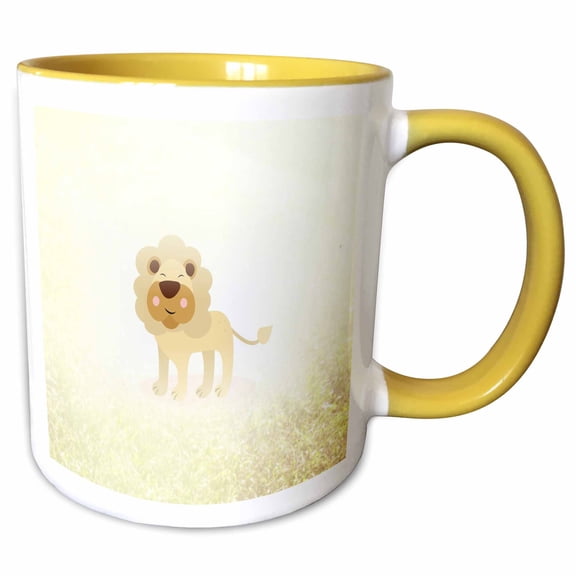 3drose, Image of Funny Faced Yellow Lion Cartoon in Field of Yellow, 11oz Two-tone Yellow Mug