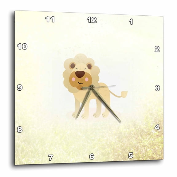 3drose, Image of Funny Faced Yellow Lion Cartoon in Field of Yellow, 15x15 Wall Clock