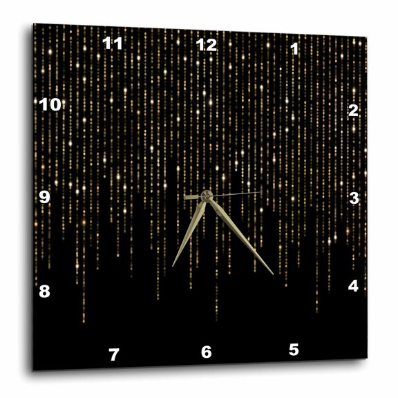 3drose, Image of Glam Gold Vertical String Lights on a Black Background, 15x15 Wall Clock