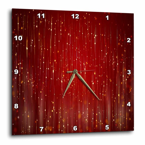 3drose, Image of Gold Glitter Look Rains down on Red, 15x15 Wall Clock
