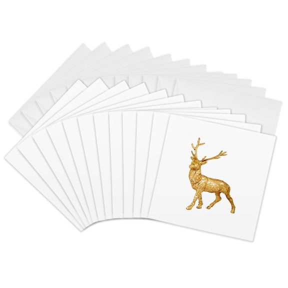 3drose, Image of Gold Glittery Deer with Horns, 12 Greeting Cards with Envelopes