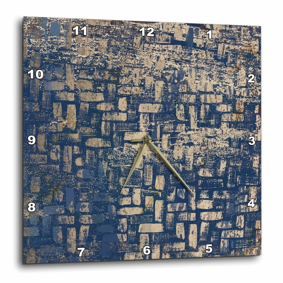 3drose, Image of Gold Grunge Hand Painted Rectangles on Dark Blue, 10x10 Wall Clock