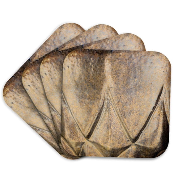 3drose, Image of Gold and Taupe Textured Pottery up Close, Set of 4 Coasters - Soft