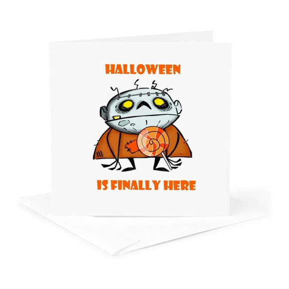 3drose, Image of Grumpy Gremlin Says Halloween Is Finally Here, 1 Greeting Card with Envelope