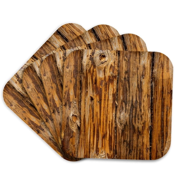 3drose, Image of Grunge Wooden Logs. Timber Fence or Palisade to Guard a Fort, Set of 4 Coasters - Cork