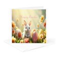 thumbnail image 1 of 3drose, Image of Happy Easter with White Bunny Amid Color Eggs and Flowers, 1 Greeting Card with Envelope, 1 of 6
