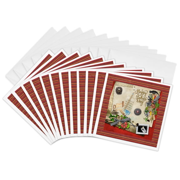 3drose, Image of Happy Fathers Day Nuts and Bolts, Tools, Go to Toys, Red, 12 Greeting Cards with Envelopes