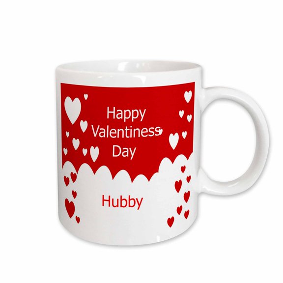 3drose, Image of Happy Valentines Day Hubby in Red and White Hearts, 11oz Mug