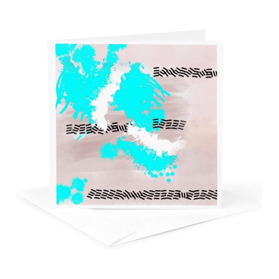 3drose, Image of Irregular Aqua Areas with Black Tracks, 1 Greeting Card with Envelope