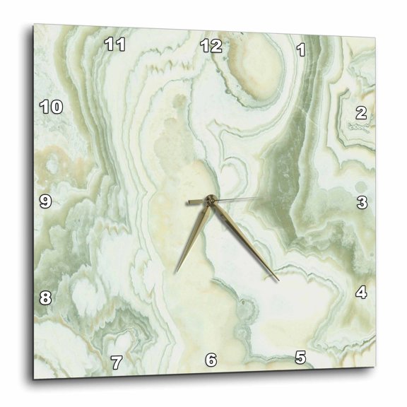 3drose, Image of Jade Greens and Pale Yellow Swirly Marble, 10x10 Wall Clock