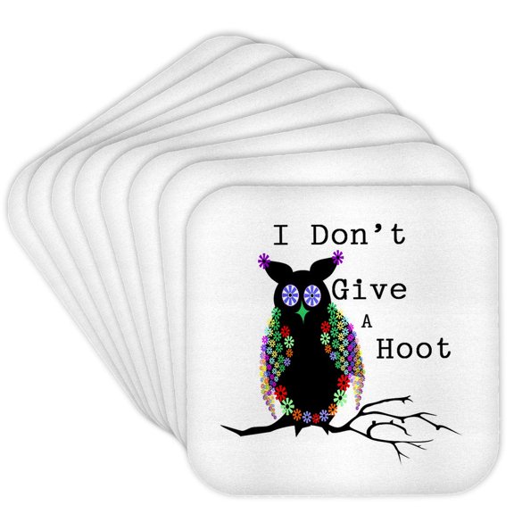 3drose, Image of Jeweled Owl Says I Dont Give a Hoot, Set of 8 Coasters - Cork