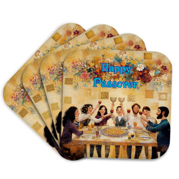 3drose, Image of Jewish Family Celebrates Pasover at Food Laden Table, Set of 4 Coasters - Soft
