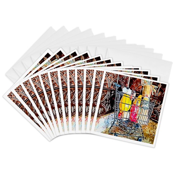 3drose, Image of Kitchen Décor Painting of Grocery Cart with Vegetables, 12 Greeting Cards with Envelopes
