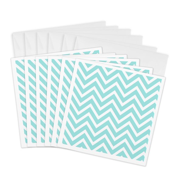 3drose, Image of Large Aqua and White Chevron Pattern, 6 Greeting Cards with Envelopes