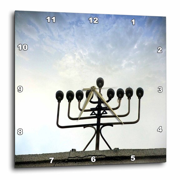 3drose, Image of Large Menorah on Temple Roof Photo, 10x10 Wall Clock