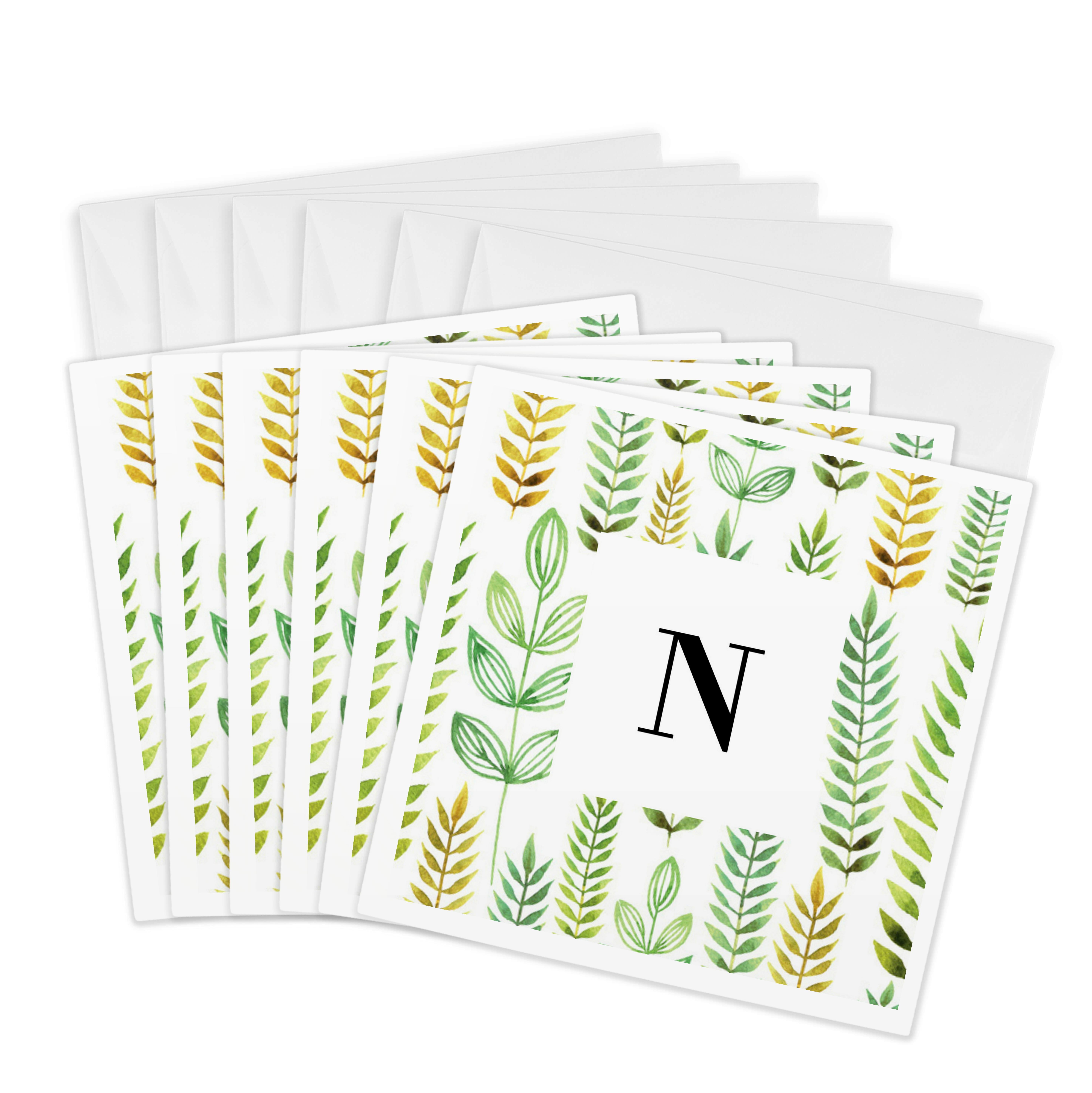 3drose, Image of Leafy N Monogram, 6 Greeting Cards with Envelopes ...