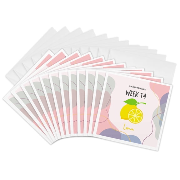 3drose, Image of Lemon How Big Is Your Baby Week 14, 12 Greeting Cards with Envelopes