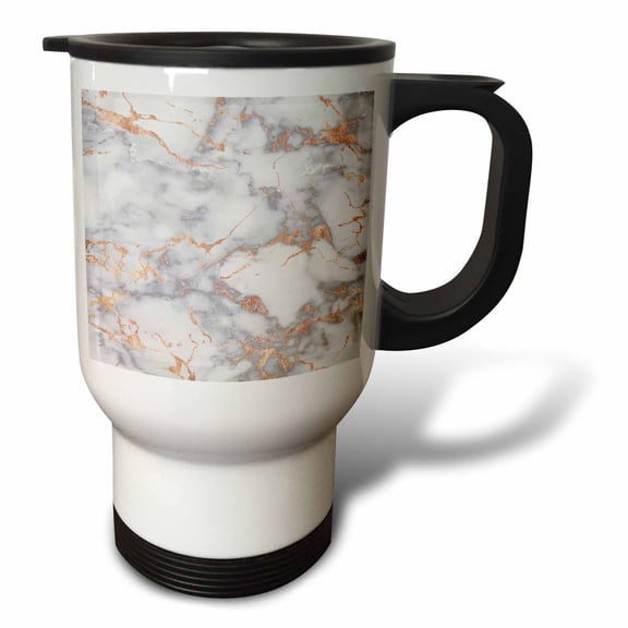 3drose, Image of Luxury Trendy Rose Gold Glitter Marble Agate Mineral Quartz, 14oz Stainless Steel Travel Mug