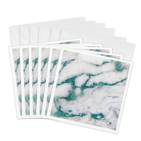 3drose, Image of Luxury and Trendy Teal Metal Glitter Veins Gray Marble, 6 Greeting Cards with Envelopes