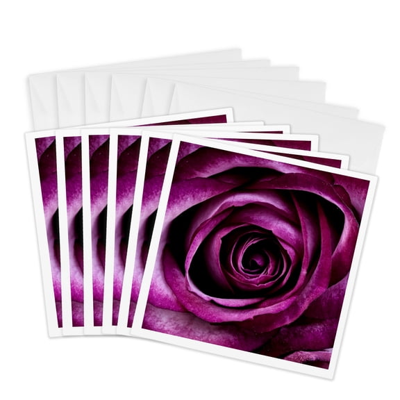 3drose, Image of Macro Plum Color Rose with All Its Layers, 6 Greeting Cards with Envelopes