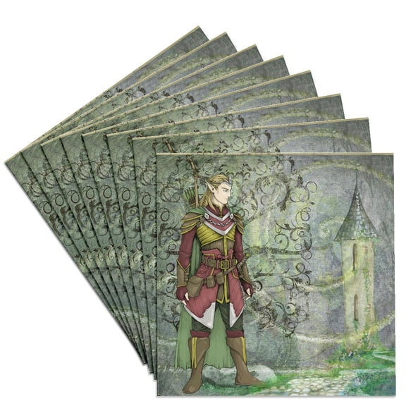 3drose, Image of Male Warrior Elf Stands Near His Castle, Set of 8 Ceramic Tile Coasters