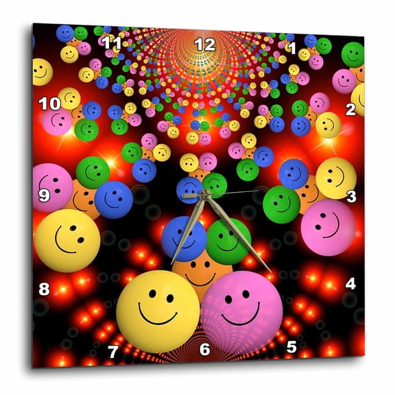 3drose, Image of Many Multi Colored Smiling Faces, 10x10 Wall Clock