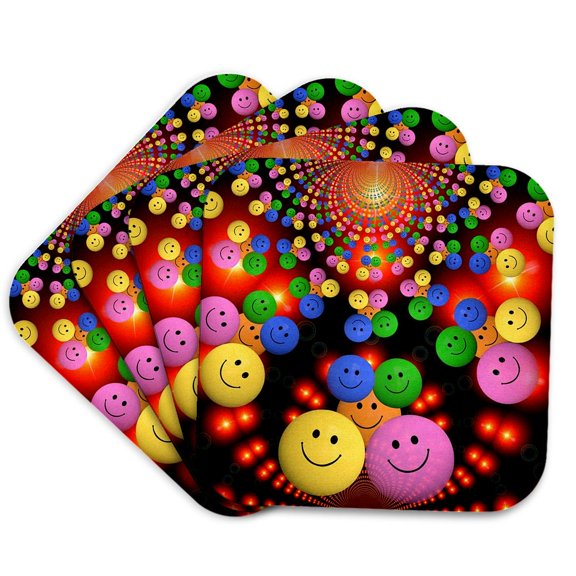 3drose, Image of Many Multi Colored Smiling Faces, Set of 4 Coasters - Soft
